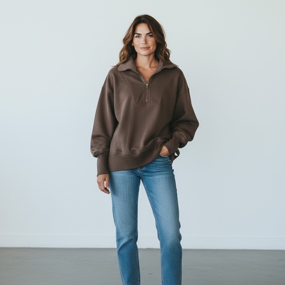 Abercrombie & Fitch Sweaters - Abercrombie & Fitch Chocolate Brown Quarter-Zip Sweatshirt